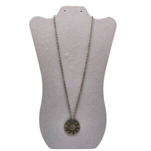 Vintage Pewter Sun Pendant Necklace 24" Chain Sunburst Design JPF 78 Unisex Jewe